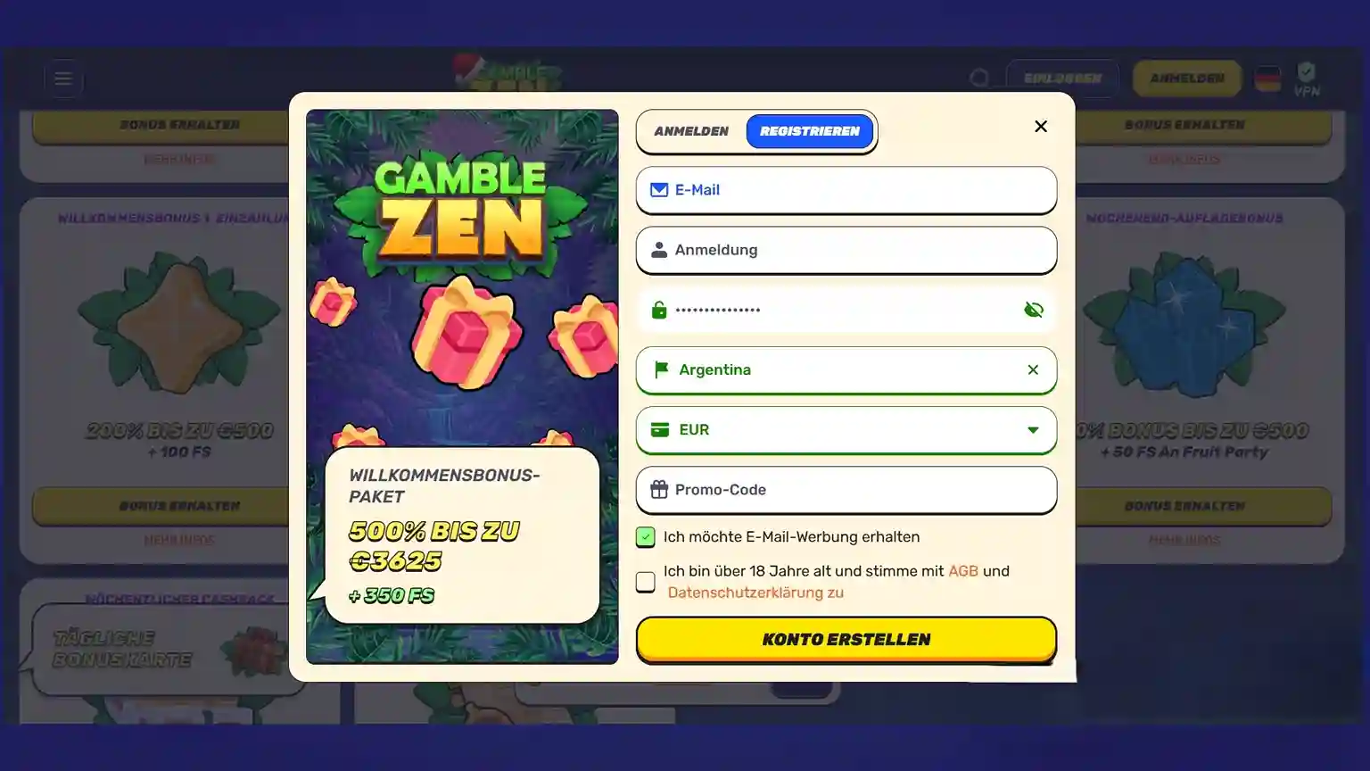 Gamblezen Registrierung